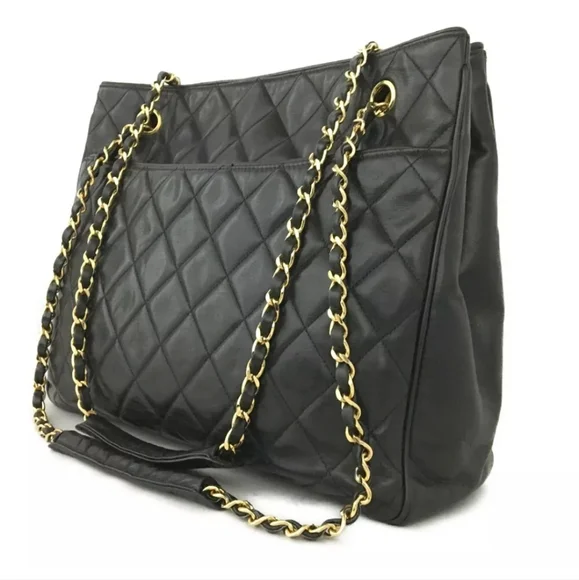 CHANEL CC Logo Lambskin Chain Large Shoulder Tote Bag - Picture 4 of 12